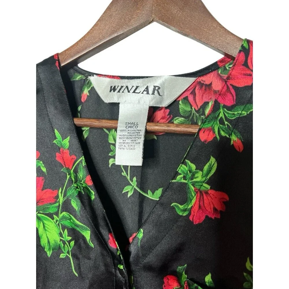 Vintage 90’s Winlar Sleep Dress Size S Rose Floral Satin